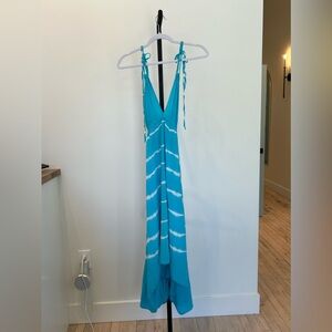 Turquoise Tie Dye Maxi Hankerchief Dress
